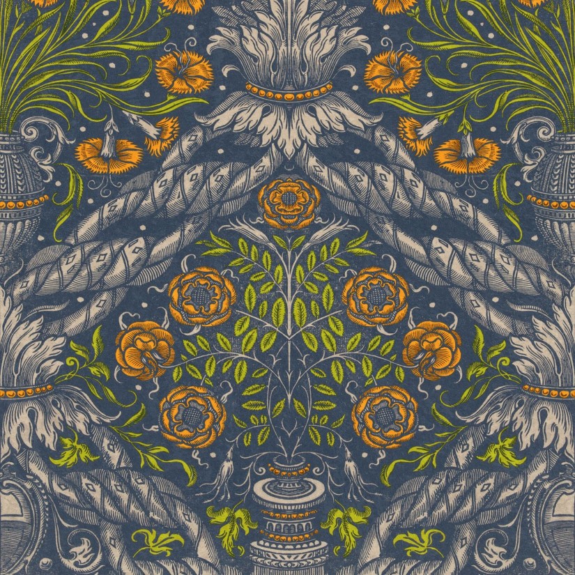 Tapetai Floral ornament Blue Tapetai Floral ornament Blue