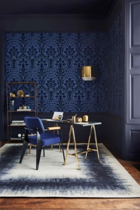 Tapetai Pugin palace flock Blue