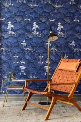 Tapetai Waves of tsushima Indigo