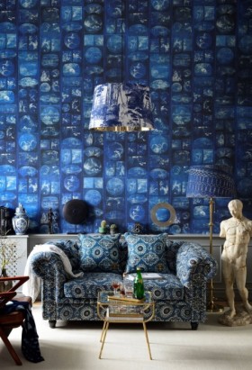 Tapetai Aizome collage Indigo