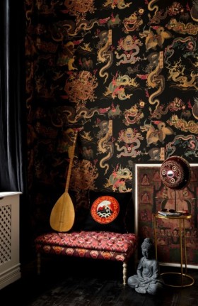 Tapetai Dragons of Tibet Black