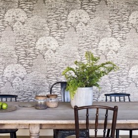 Tapetai Woodland Toile Ivory Charcoal